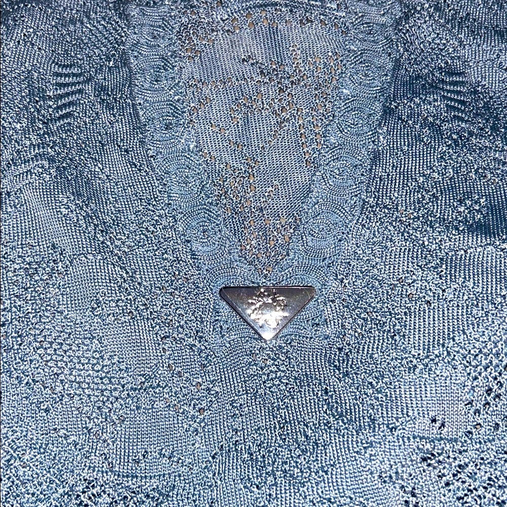 White House Black Market Pointelle Stitch 3/4 Sleeve Sweater M Blue - Picture 11 of 14